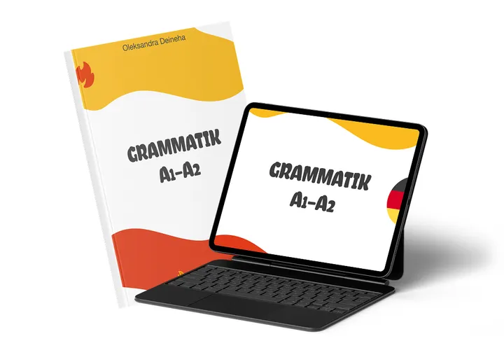 Підручник Grammatik A1–A2 і планшет з PDF